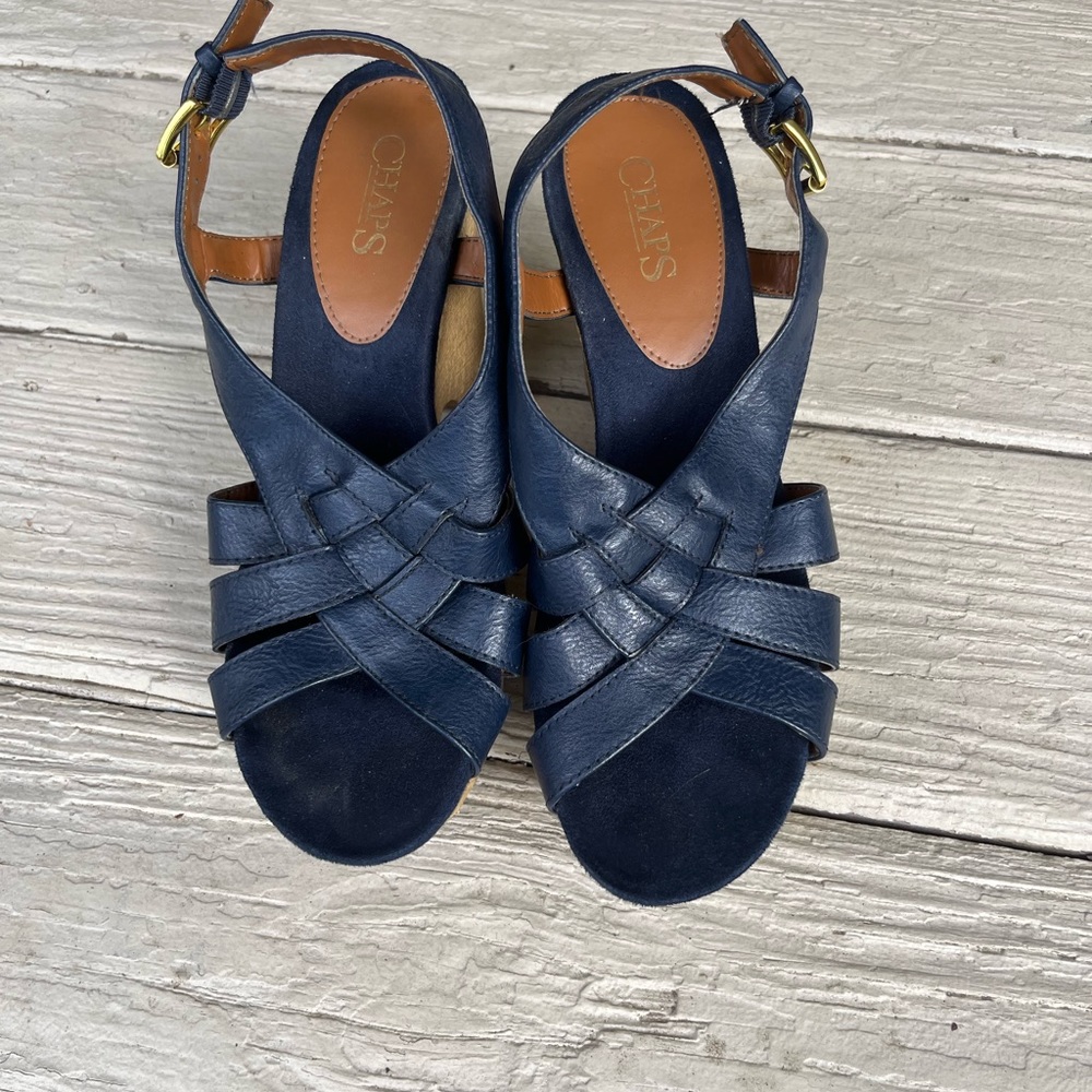 Chaps womens size 8 platform wedge sandals navy blue